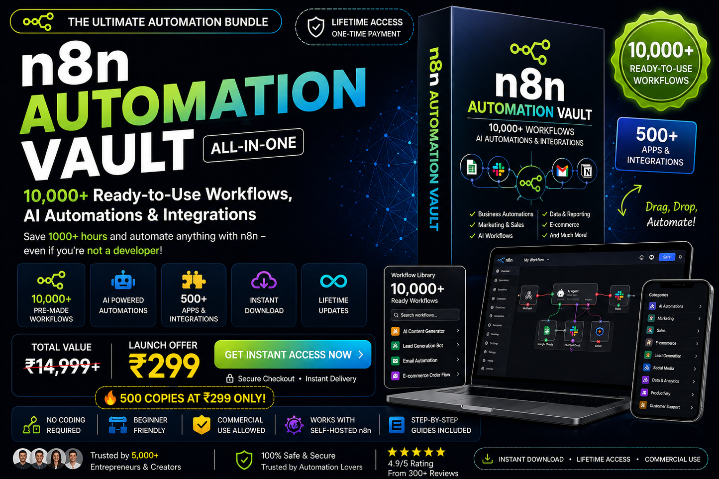 n8n Automation Vault – 10,000+ Ready-to-Use Workflows, AI Automations & Integrations